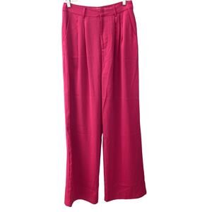 Olia Pleated Wide Leg Satin Trousers - Pink Fuchsia - Medium